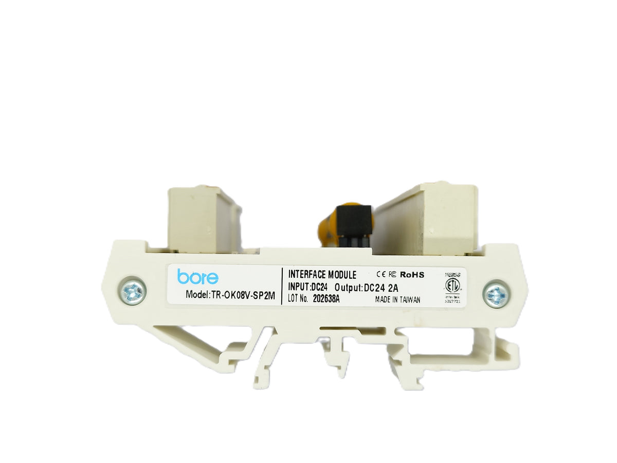 Bore TR-OK08V-SP2M is an 8-channel solid-state relay interface module. Made in Taiwan and CE, UL, RoHS, FCC certified.